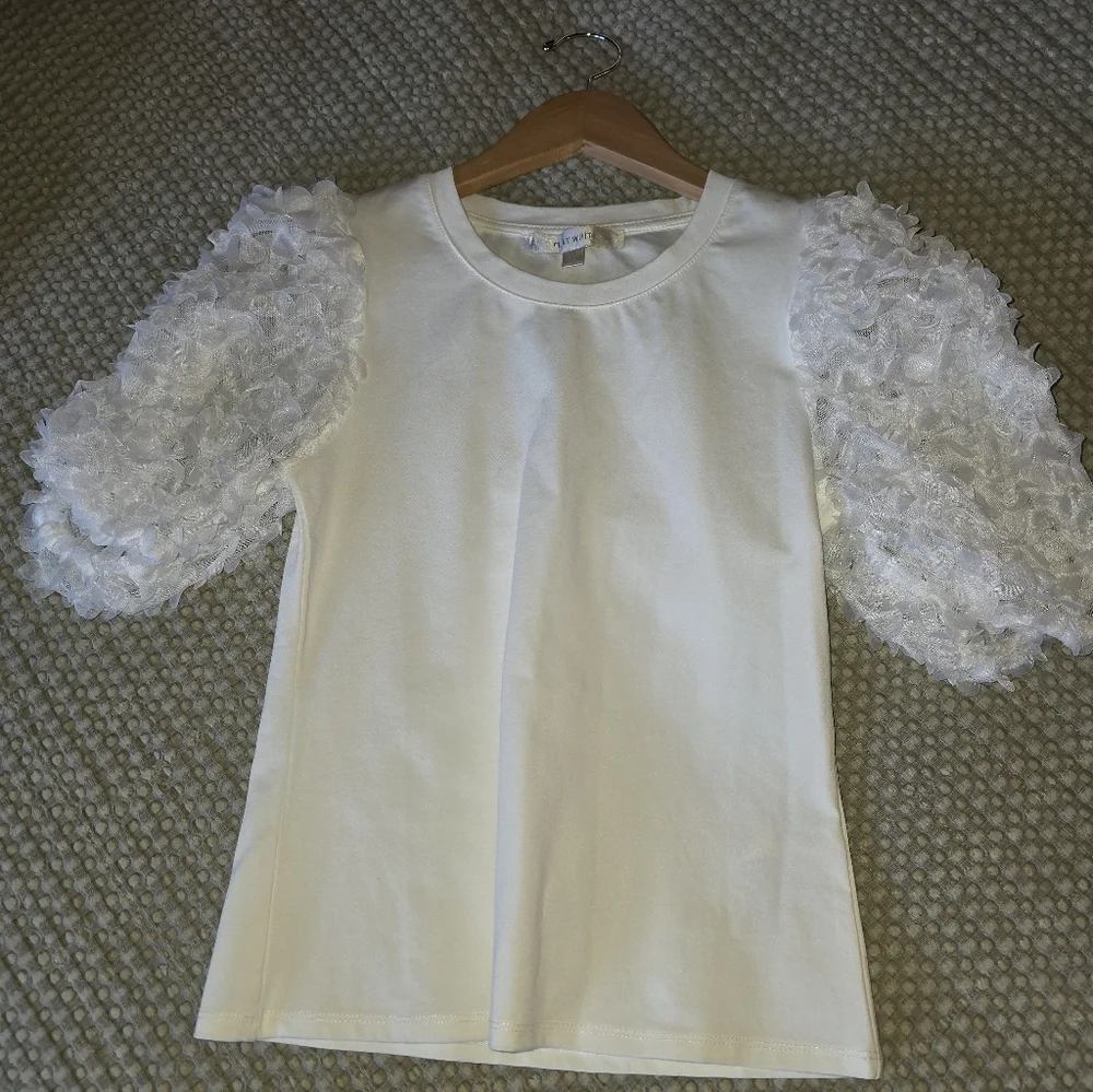 Anthropologie Flat White Cotton Puff-Sleeved Blouse Size XXSmall